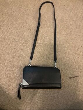 Calvin Klein Black Crossbody Wallet Bag with Silver Accent